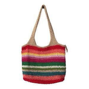 The Sak Rainbow Mulicolor Crochet Knit Shoulder Bag Tote Purse